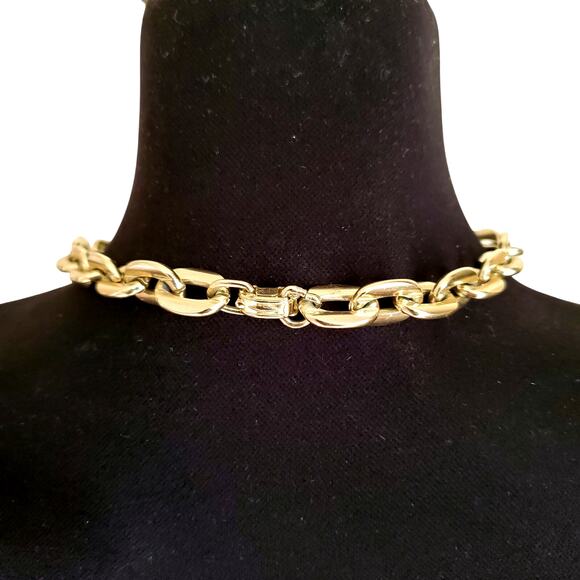Vintage West Germany Pale Gold Tone Chunky Link Chain Statement Necklace Retro - Picture 5 of 9